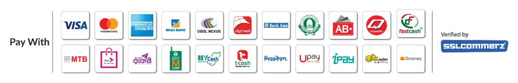 Pay with SSLCommerz, Visa, MasterCard, Amex, bKash, Nagad, Rocket, DBBL Nexus, CityTouch, Bank Asia, Upay, iPay